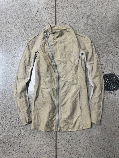 2000s Rick Owens ‘Pearl’ Lambskin Leather High Neck Zip-Up Jacket