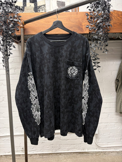 Chrome Hearts Cemetery Full Print Black Floral Cross Long Sleeve Shirt