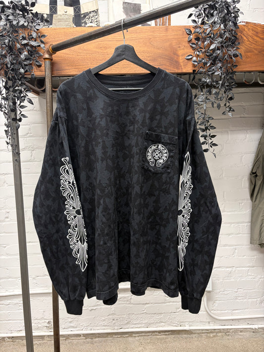 Chrome Hearts Cemetery Full Print Black Floral Cross Long Sleeve Shirt