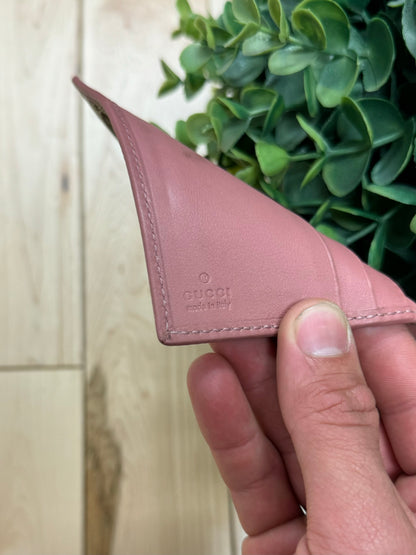 Gucci GG Monogram Gold Heart Pink Leather Cardholder Wallet