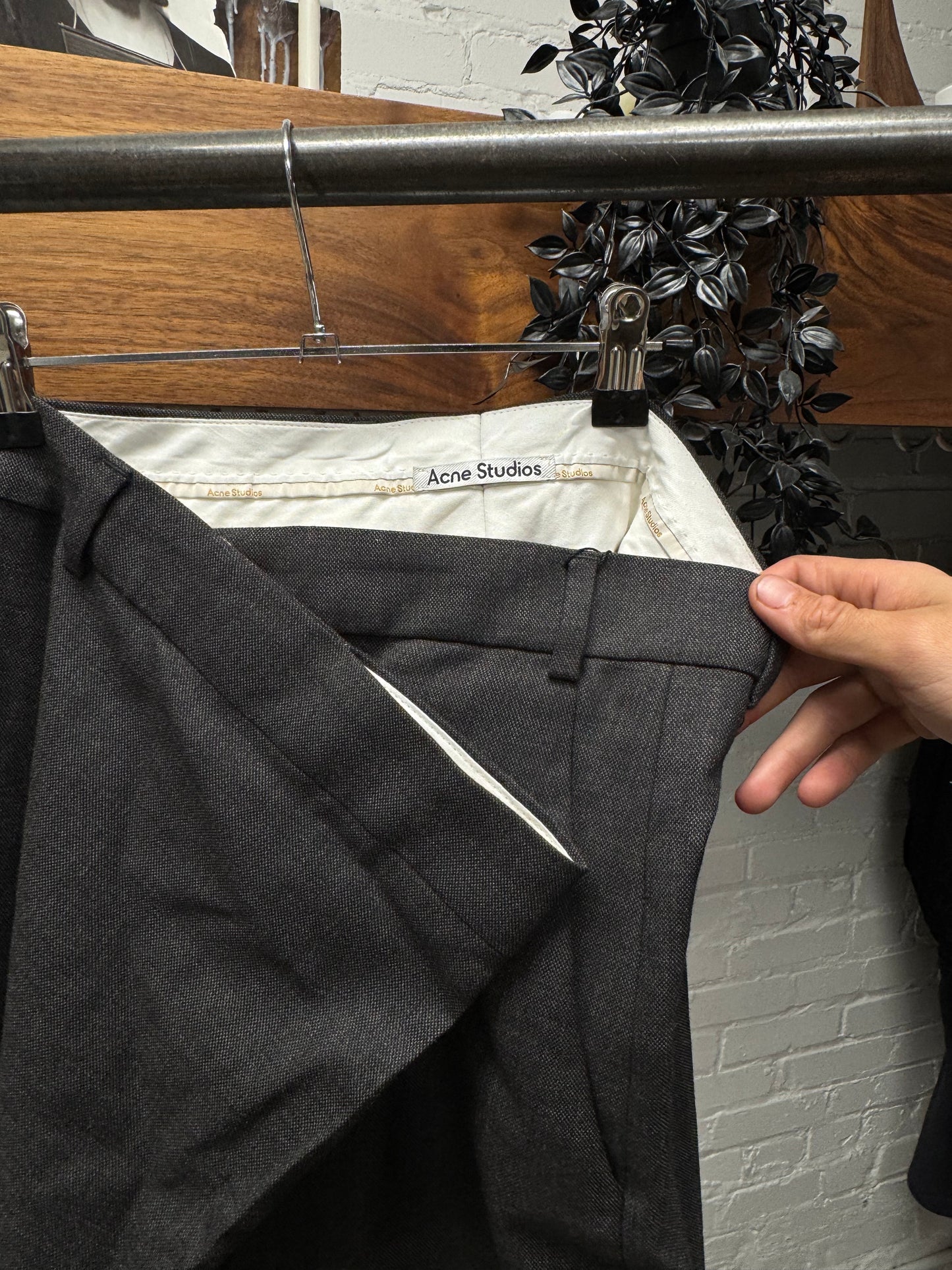 Acne Studios ‘Poffee’ Asymmetric Waistband Wide Leg Brown Trousers