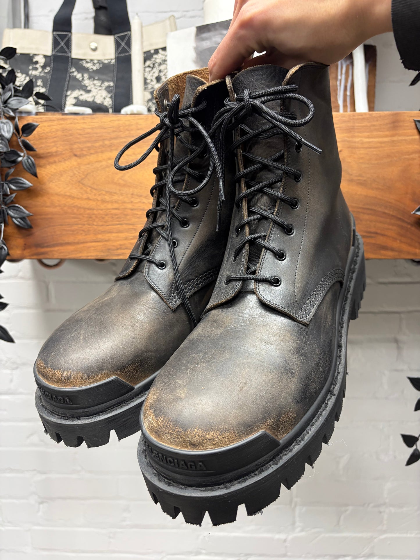 Balenciaga ‘Worn Out’ Distressed Leather ‘Strike’ Combat Boots