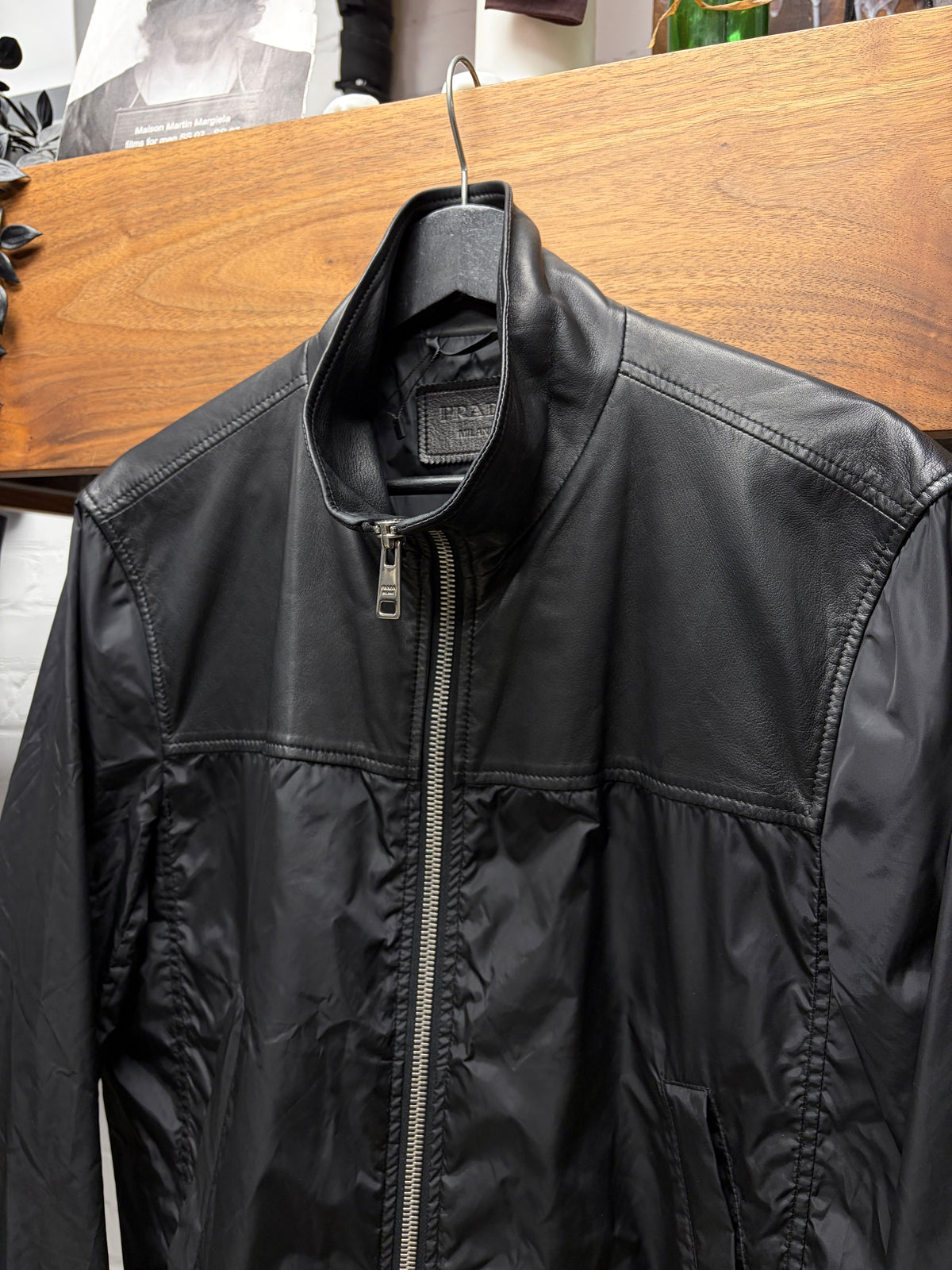 Prada Black Lambskin Leather/Nylon Hybrid Jacket