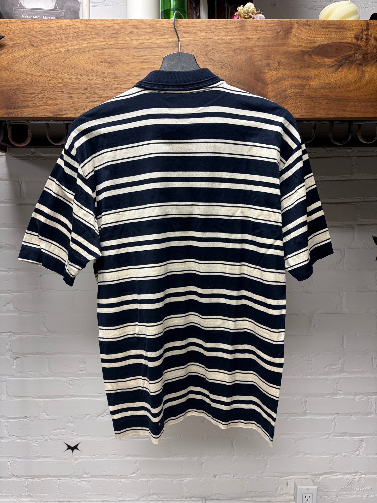 Vintage 1980s Gucci Black/White ‘GG Interlock Logo’ Striped Polo