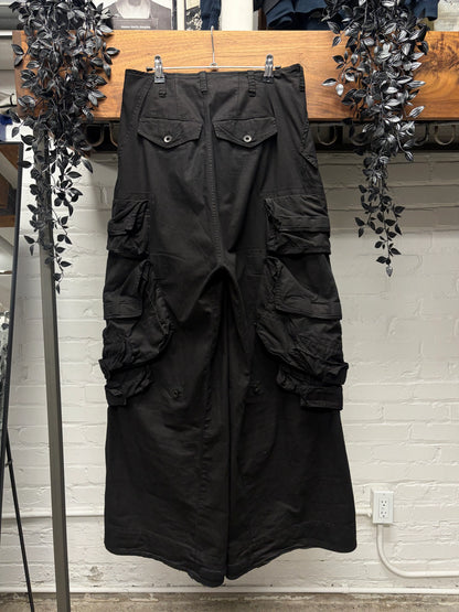 AW2024 Julius ‘Gas Mask’ Cotton/Nylon Black Wide Leg Cargo Pants
