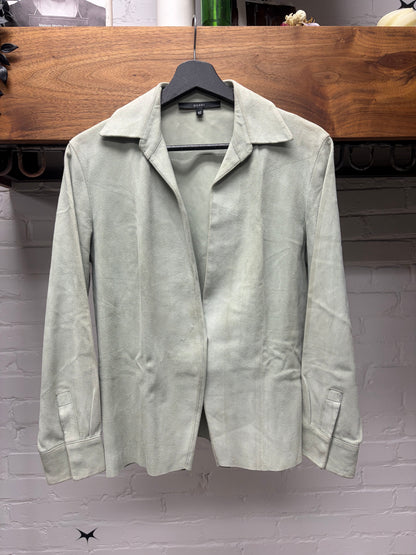 Gucci Mint Green/Tan Single Button Closure Suede Button Snap Shirt