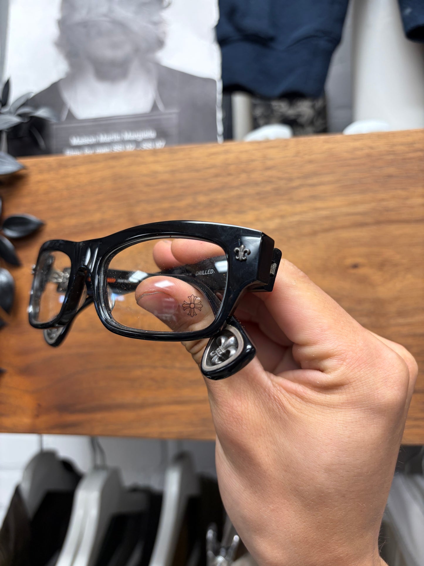 Chrome Hearts ‘Drilled’ Black/ 925 Silver Fleur de Lis Prescription Frames