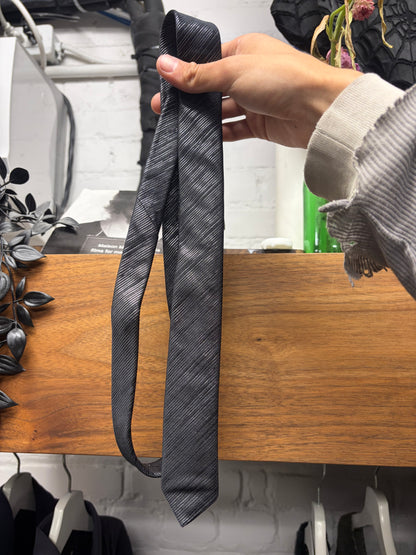 Saint Laurent Black/Silver Diagonal Striped Slim Tie