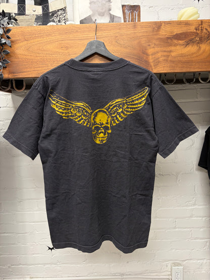 Vintage Chrome Hearts ‘Foti Wings’ Gold Skull Logo Black Graphic T-Shirt
