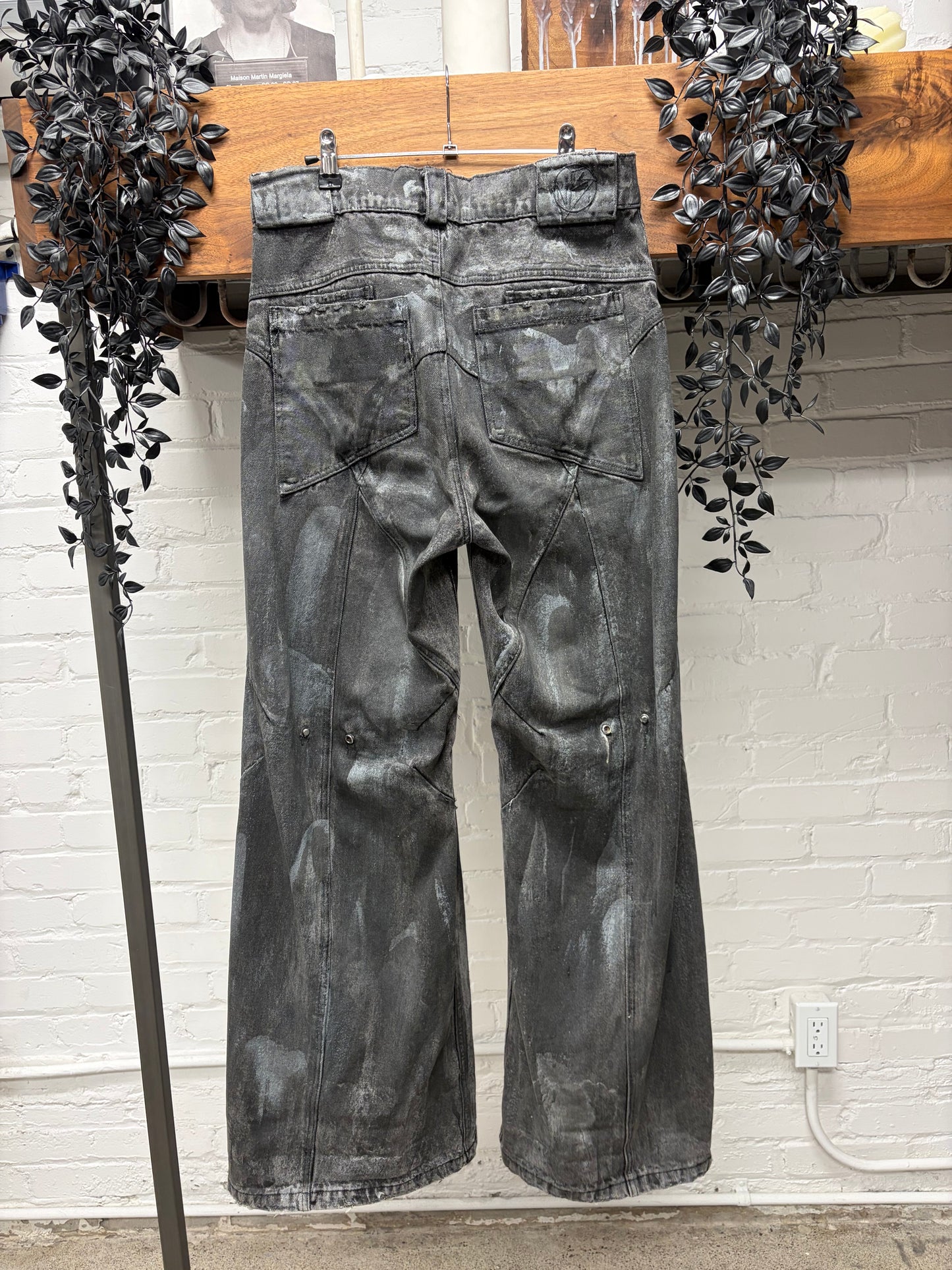 No Faith Studios ‘Artisinal Dune’ Waxed Black Flared Leg Denim