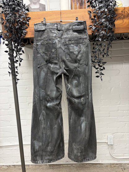 No Faith Studios ‘Artisinal Dune’ Waxed Black Flared Leg Denim