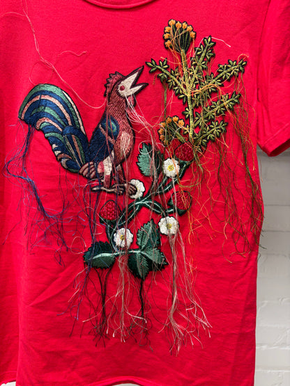 Alexander McQueen ‘Bird of Paradise’ Fringe Embroidered Red Short Sleeve T-Shirt