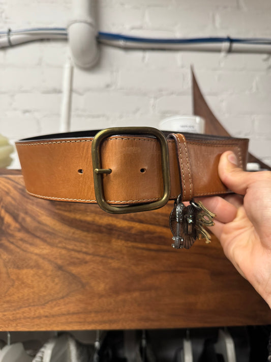Lanvin Square Buckle Brown ‘Charm’ Leather Belt