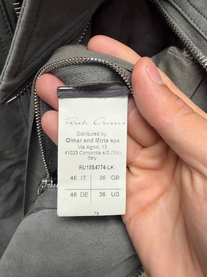 SS2015 Rick Owens ‘Faun’ Grey DRKDust Leather ‘Mollino’ Leather High Neck Zip Vest