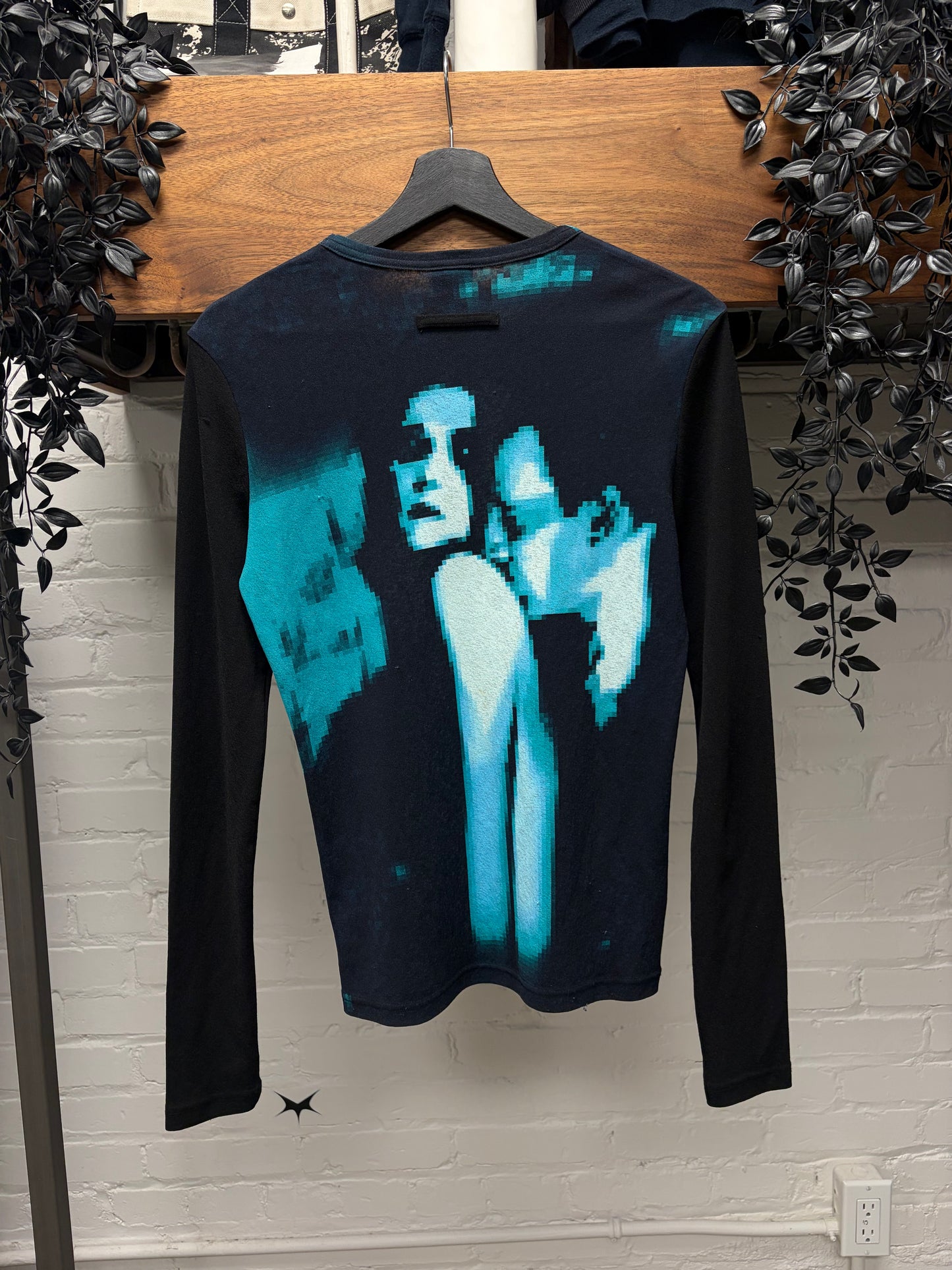 AW1994 Jean Paul Gaultier ‘Vampire’ Pixelated Blue Mesh Long Sleeve Shirt