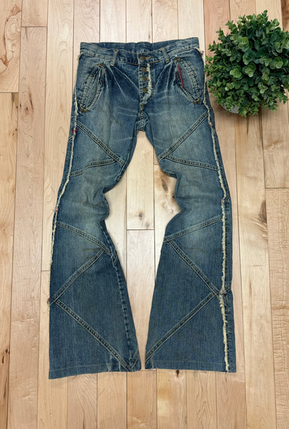 Tornado Mart Exposed Stitch Spiral Flared Denim