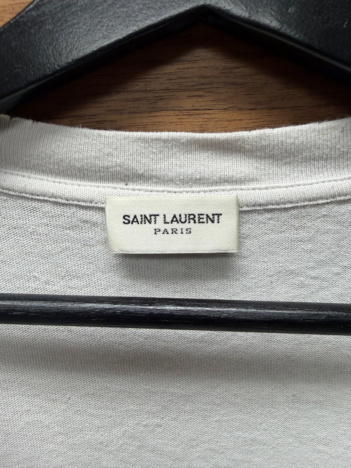 2018 Saint Laurent ‘SL Flag’ White Distressed Cotton Short Sleeve T-Shirt