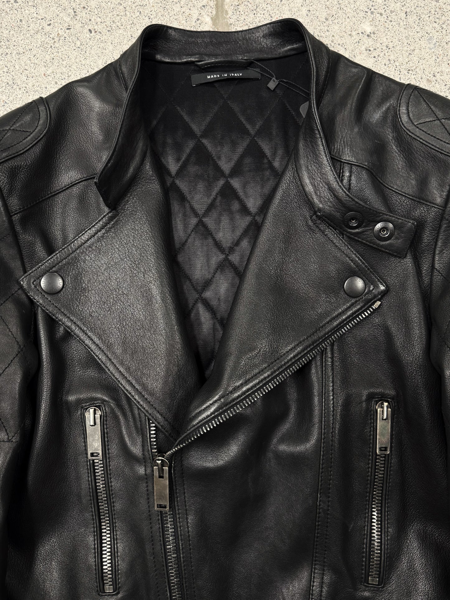 2000s Gucci by Tom Ford Black Calfskin Leather Motorcycle Jacket