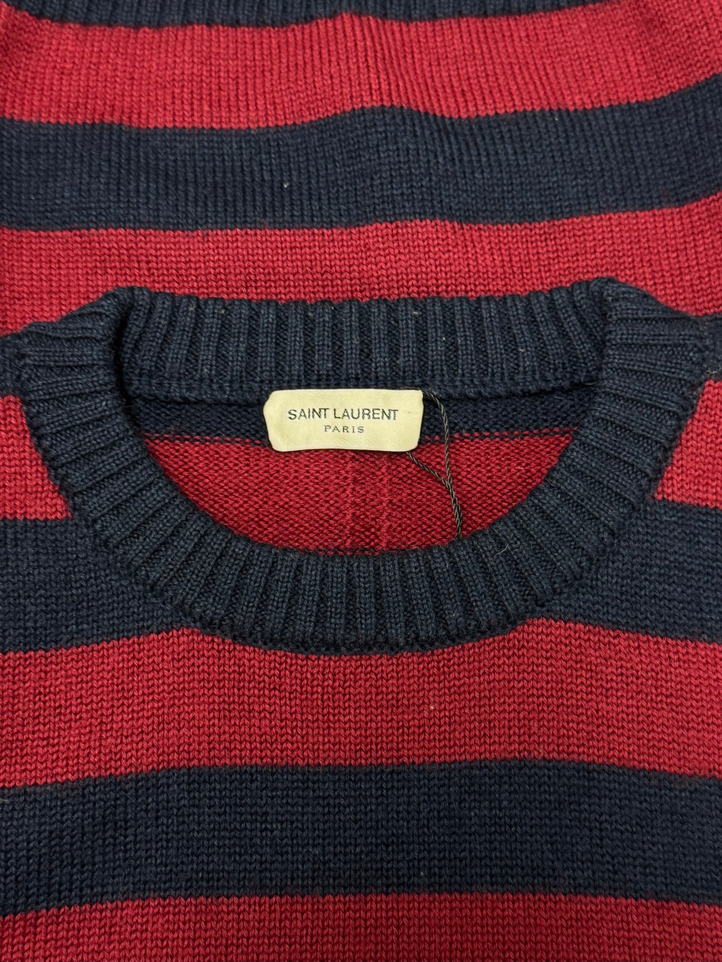 AW2015 Saint Laurent by Hedi Slimane Red/Navy Striped Knit Sweater