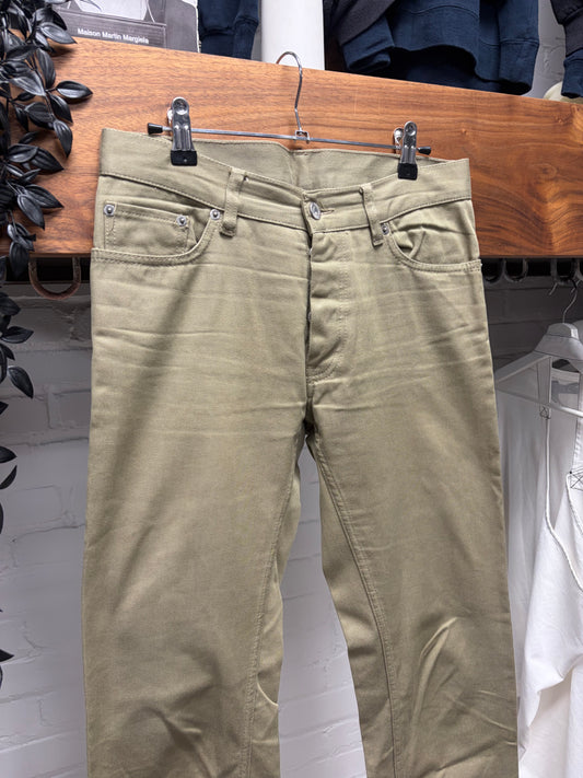 Vintage Helmut Lang ‘Raw Silk Denim’ Olive Bootcut Jeans