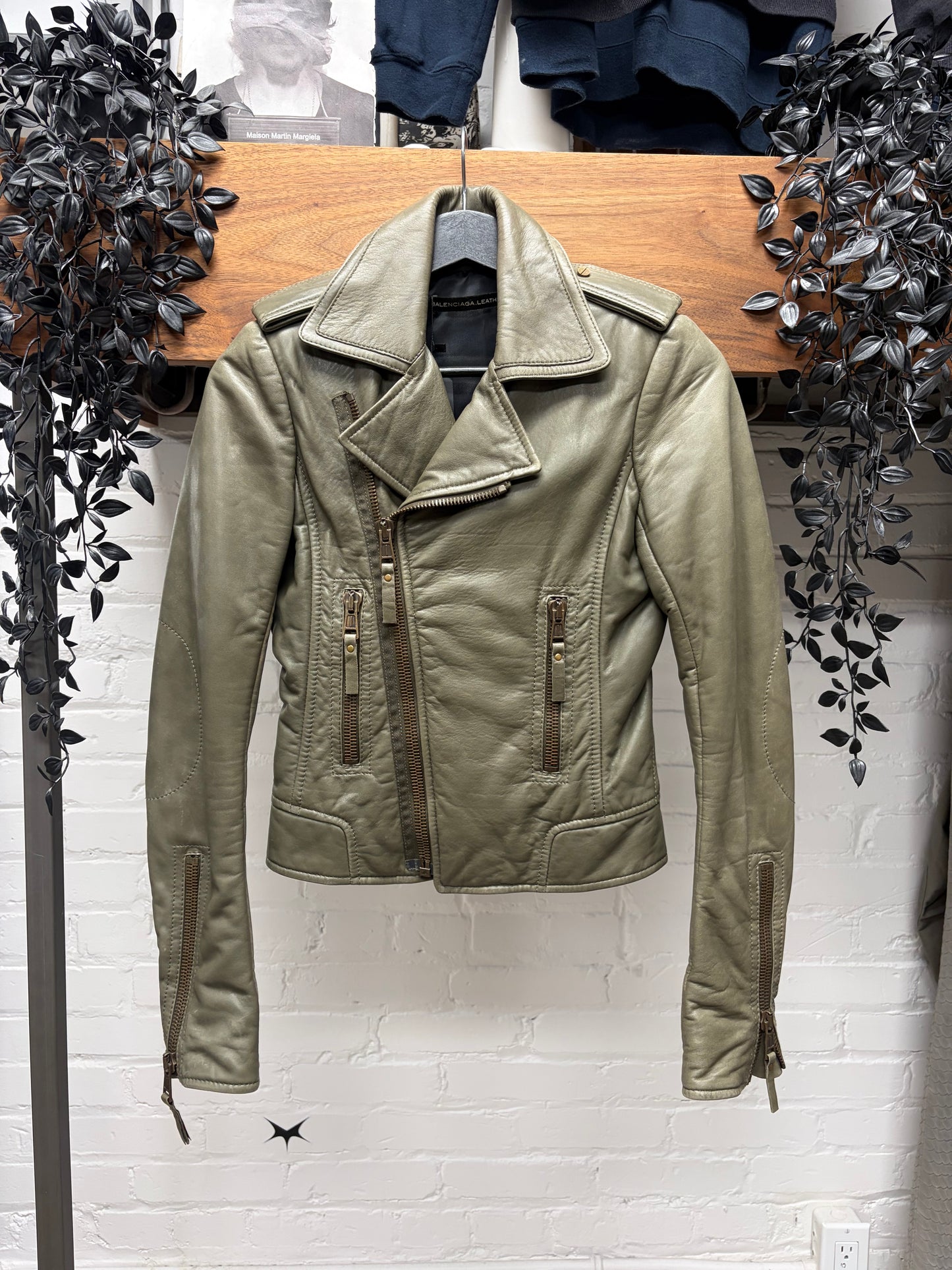 2009 Balenciaga ‘Olive’ Lambskin Leather Perfecto Zip Biker Jacket