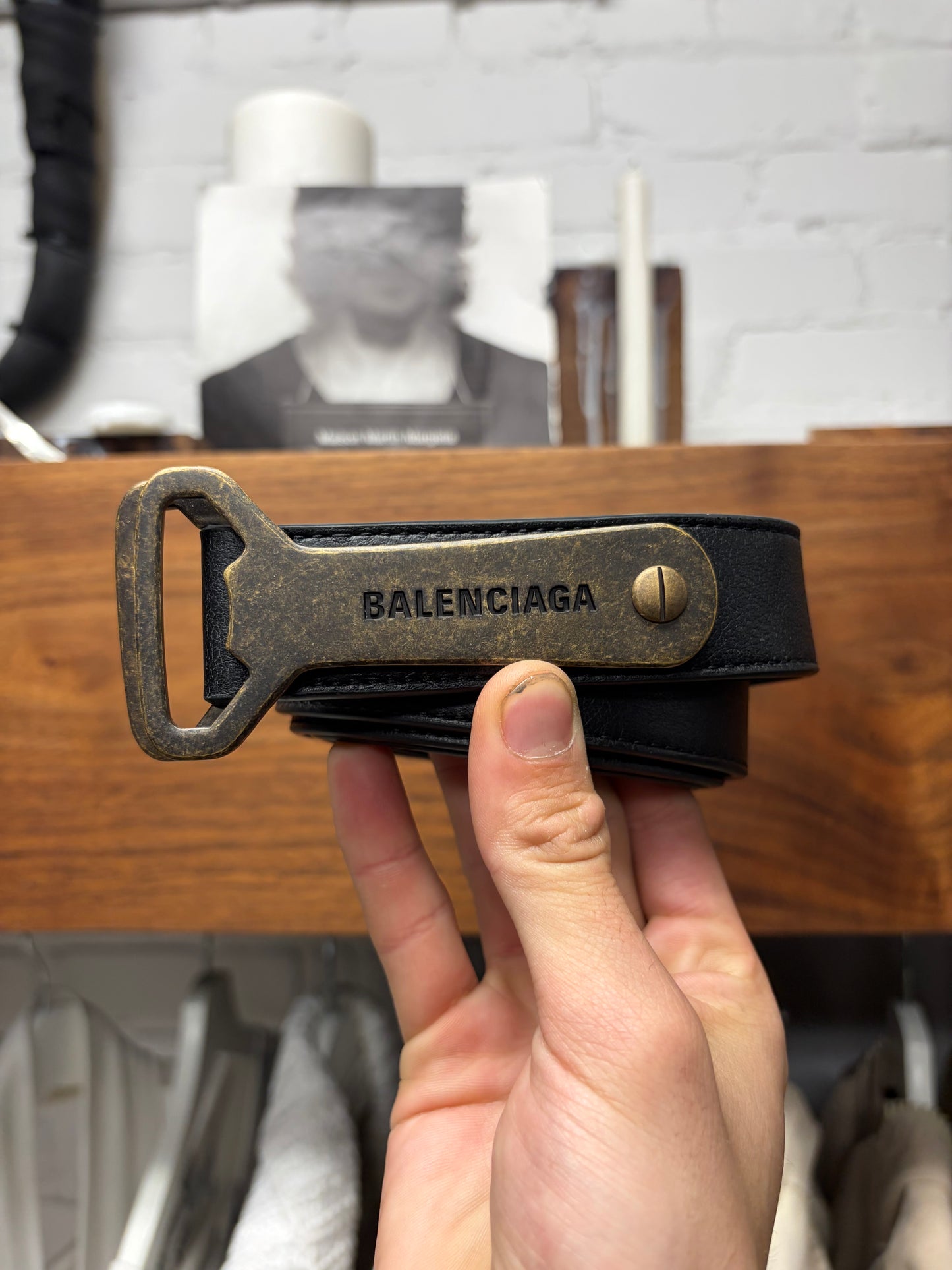 Balenciaga ‘Bottle Opener’ Black Leather Belt