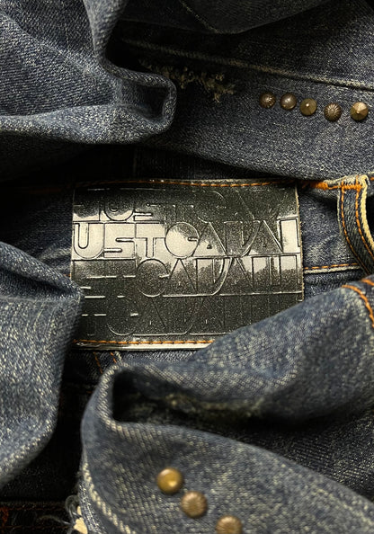 Roberto Cavalli Dirt Washed Blue Bootcut Logo Denim