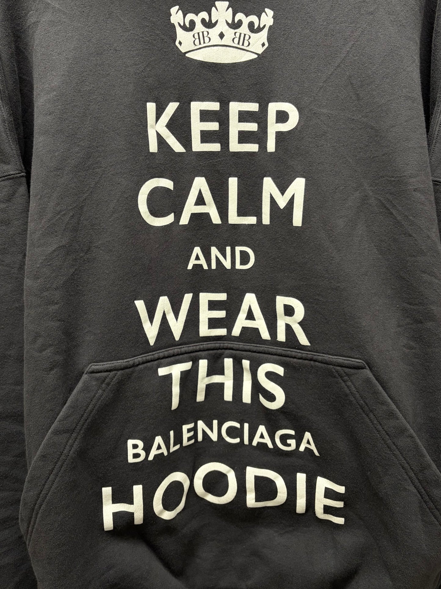 SS2025 Balenciaga ‘Keep Calm’ Parody Oversized Black Slogan Hoodie