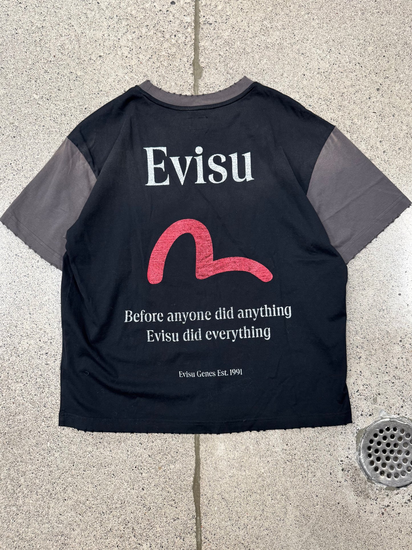 Evisu Distressed Black Ringer T-Shirt