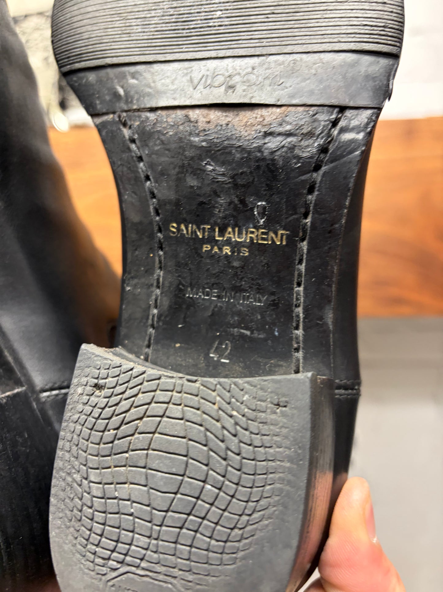 Saint Laurent ‘Wyatt’ Black Leather Pointed Toe Chelsea Boots