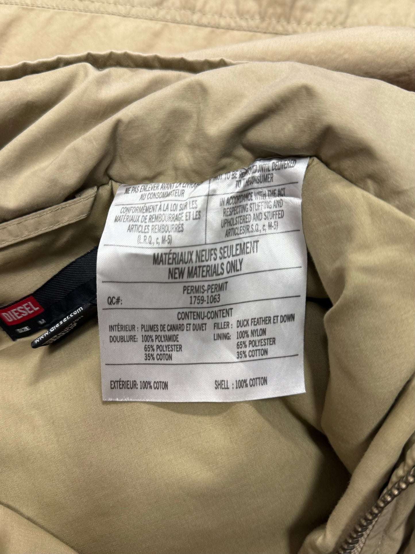 Diesel Down Filled Tan Puffer Jacket