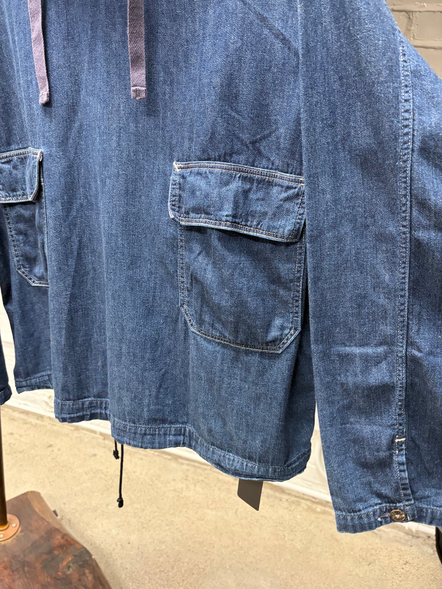 Kapital Hooded Denim Drawstring Closure Military Field Jacket