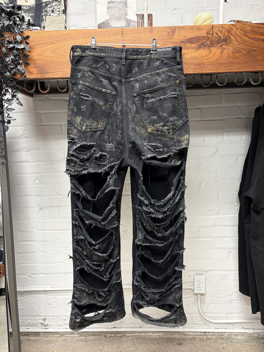 AW2023 Balenciaga ‘Mudshow’ Thrash Distressed Wide Leg Denim