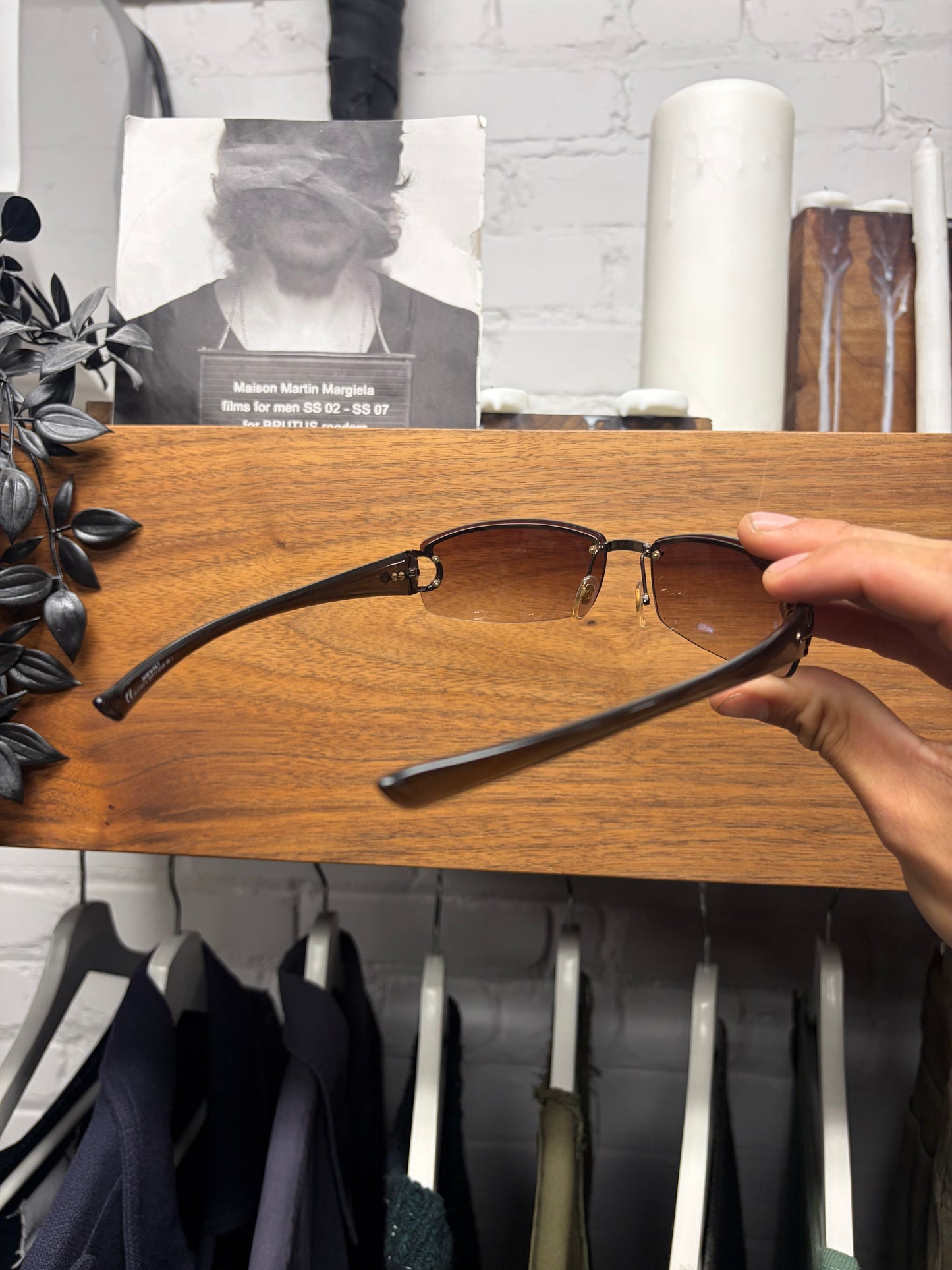 2000s Gucci Brown Tinted ‘Horsebit’ Rimless Sunglasses