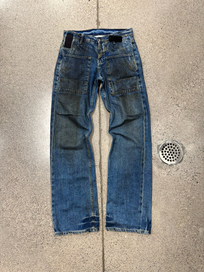 2000s Rick Owens ‘Slab’ Dirt Wash Blue Bootcut Denim