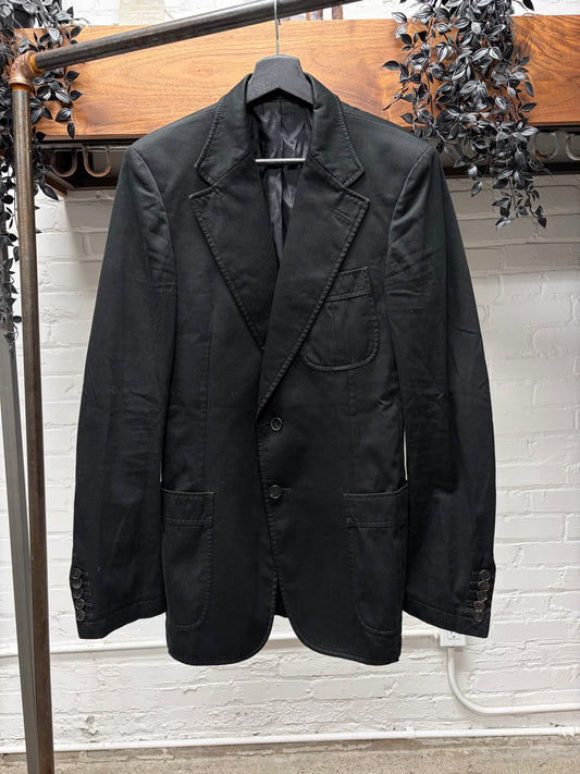 2000s Gucci Black Single Breasted Waxed Cotton Long Blazer