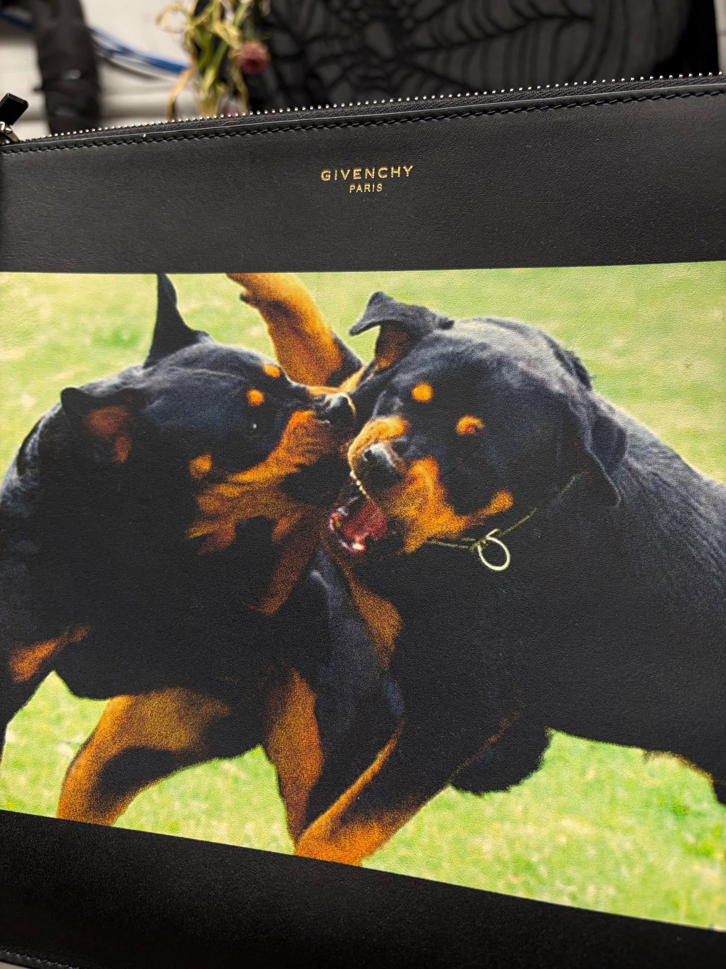 Givenchy by Ricardo Tisci ‘Rottweiler Fight’ Black Leather Portrait Clutch
