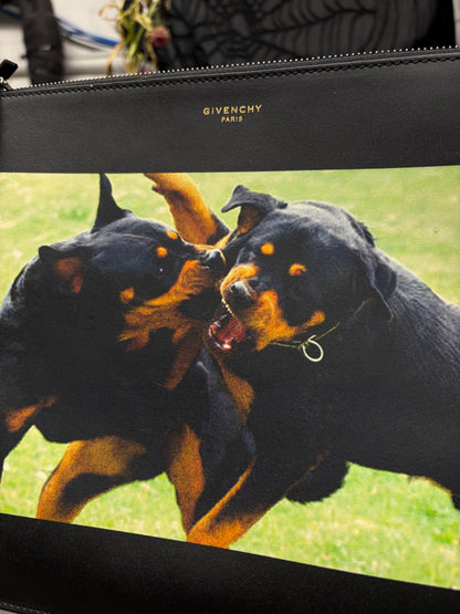 Givenchy by Ricardo Tisci ‘Rottweiler Fight’ Black Leather Portrait Clutch