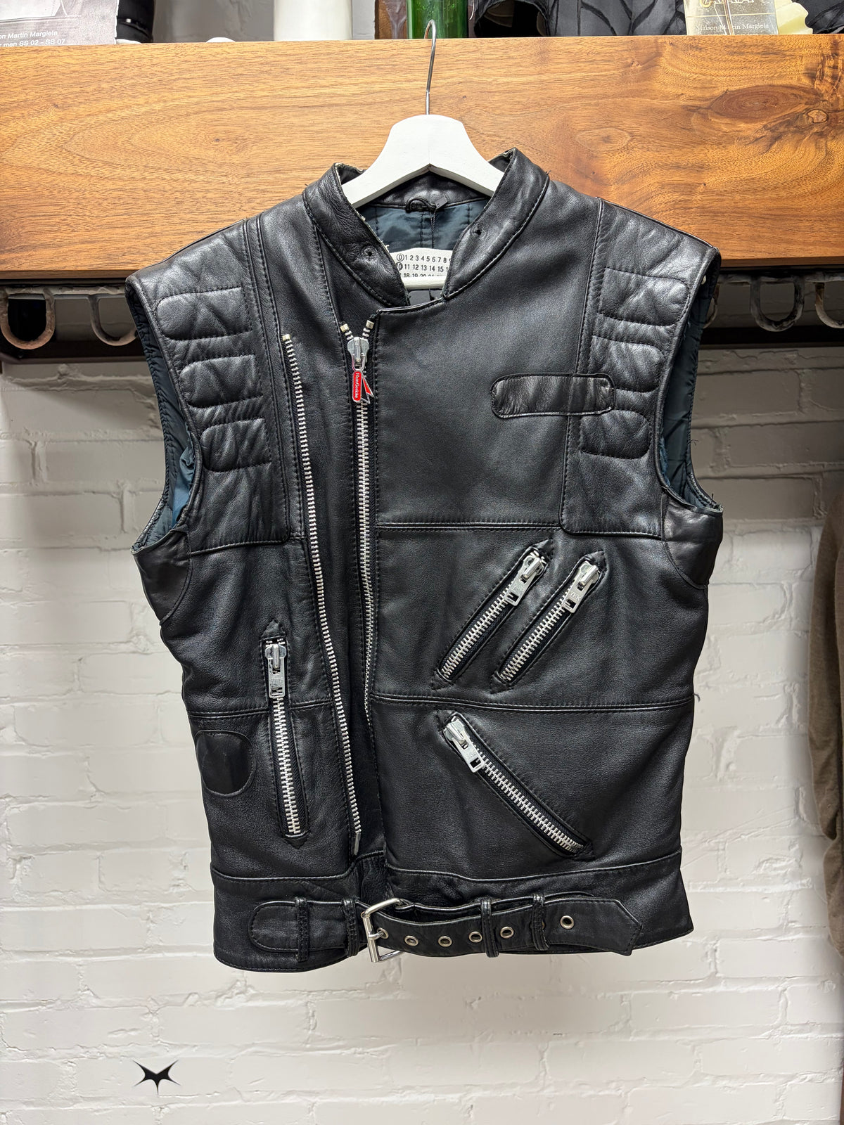 AW2003 Maison Martin Margiela Line (0) (10) Artisinal Reconstructed Patchwork Black Lambskin Leather Biker Vest