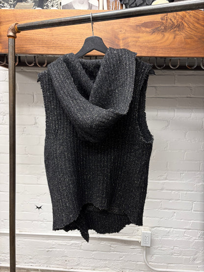 Helmut Lang Wool Asymmetric Zip Up Sleeveless Knit Hoodie