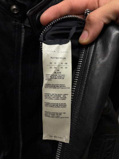 AW2017 Rick Owens 'Walrus' Black Lambskin Leather Motorcycle Biker
Jacket