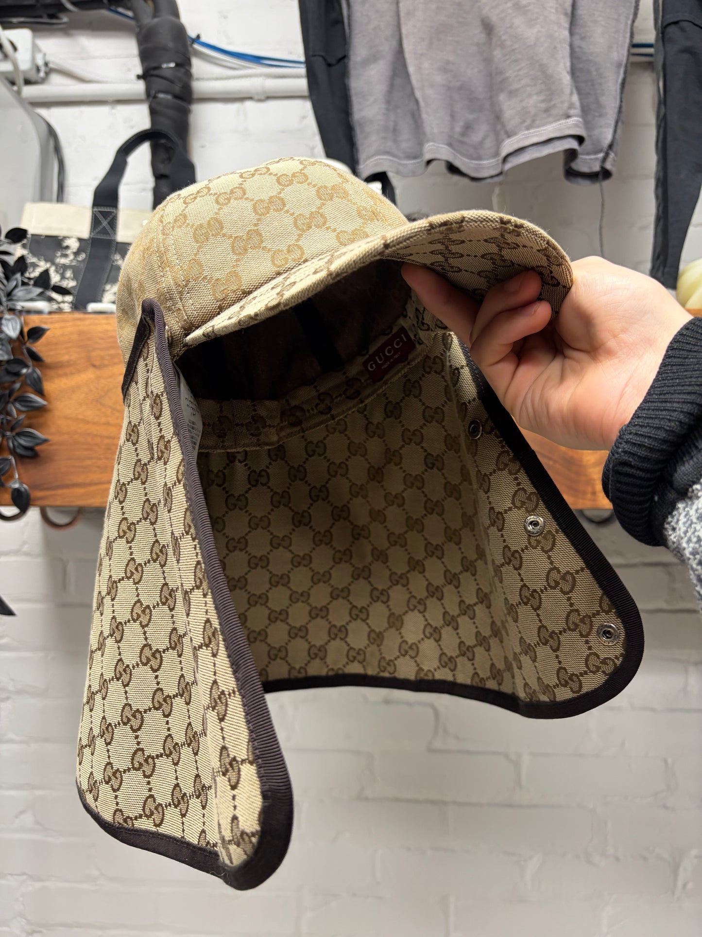 Gucci Canvas Monogram Hat with Detachable Mask/Side Flaps