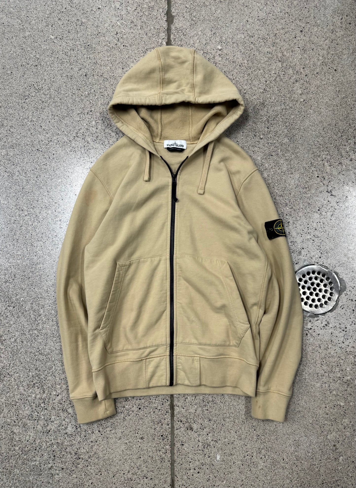 Stone Island ‘Sand’ Brown Badge Logo Zip Up Hoodie