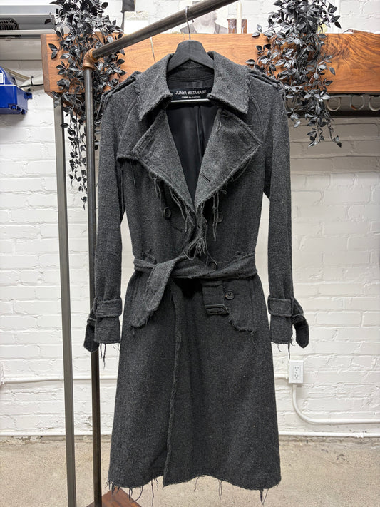 AW2003 Junya Watanabe Distressed Wool Double Breasted Trench Coat
