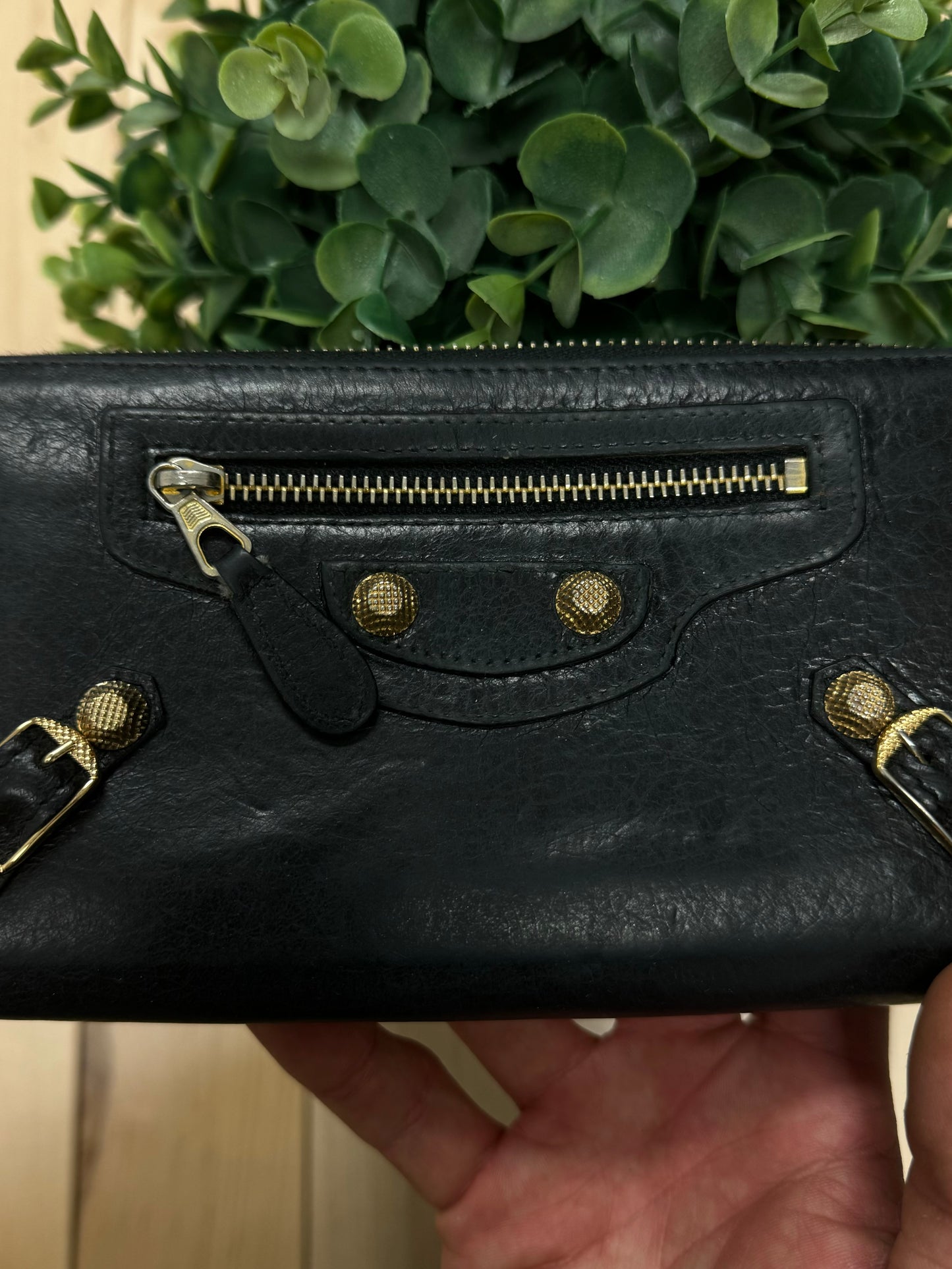 Balenciaga ‘Tour’ Black/Gold Long Leather City Wallet