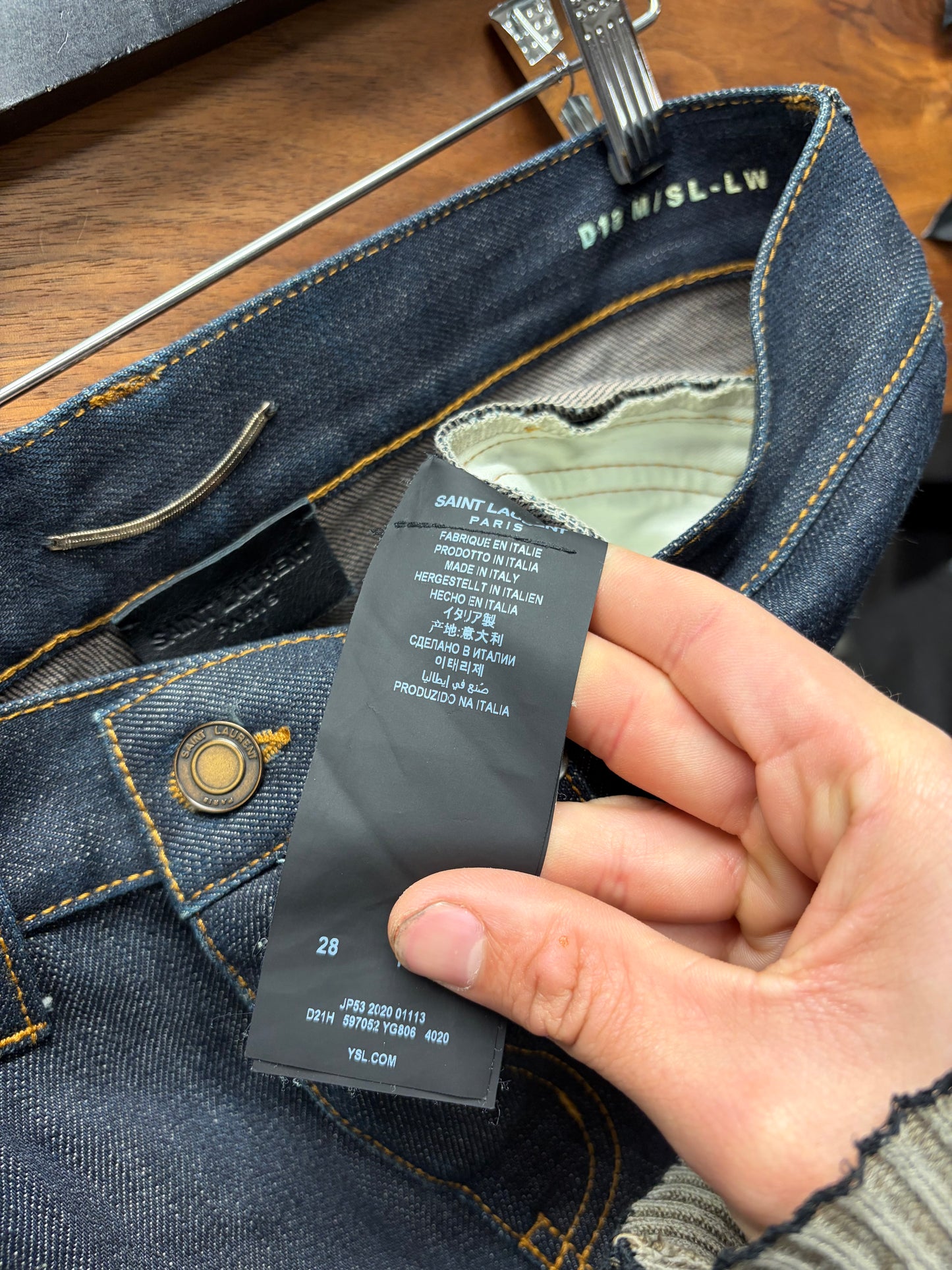 2020 Saint Laurent ‘D18’ Natural Raw Blue Skinny Jeans