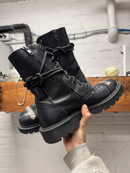 SS2020 Vetements Gothic Logo ‘Plaque’ Leather Combat Boots