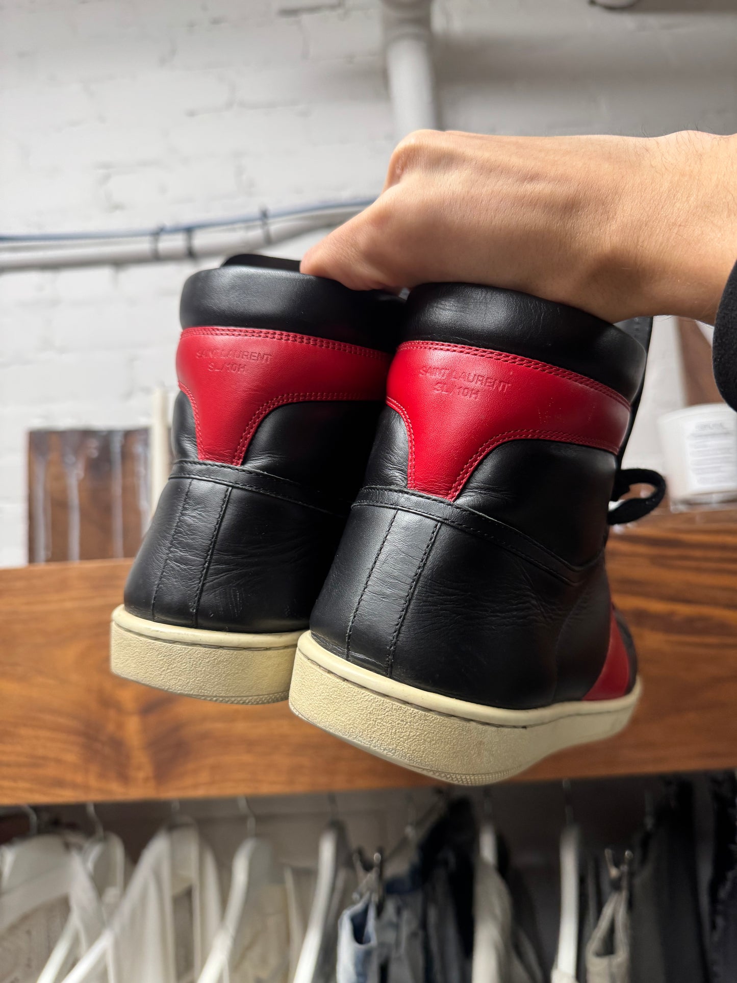 Saint Laurent SL/01 Court Red/Black Leather High Top Sneakers