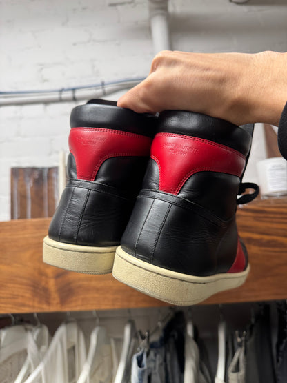Saint Laurent SL/01 Court Red/Black Leather High Top Sneakers