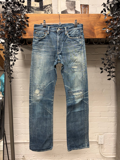 Kapital ‘Sashiko Repaired’ Low Rise Dark Wash Blue Flared Denim